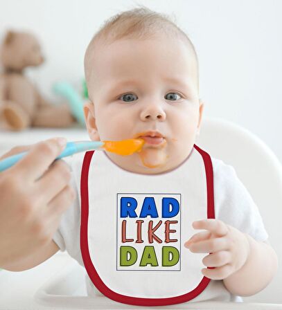 BK Kids Rad Like Dad Tasarımlı Kırmızı Bebek Body Zıbın ve Mama Önlüğü Hediye Seti-1