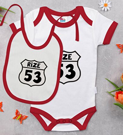 BK Kids Rize Tasarımlı Kırmızı Bebek Body Zıbın ve Mama Önlüğü Hediye Seti-1