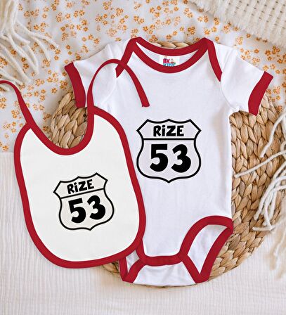 BK Kids Rize Tasarımlı Kırmızı Bebek Body Zıbın ve Mama Önlüğü Hediye Seti-1