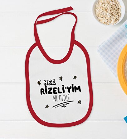BK Kids Rizeliyim Ne Oldi Tasarımlı Kırmızı Bebek Body Zıbın ve Mama Önlüğü Hediye Seti-1