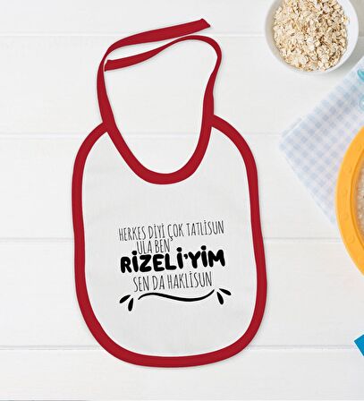 BK Kids Rizeliyim Tasarımlı Kırmızı Bebek Body Zıbın ve Mama Önlüğü Hediye Seti-1