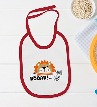 BK Kids Roar Tasarımlı Kırmızı Bebek Body Zıbın ve Mama Önlüğü Hediye Seti-1