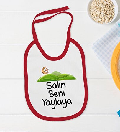 BK Kids Salın Beni Yaylaya Tasarımlı Kırmızı Bebek Body Zıbın ve Mama Önlüğü Hediye Seti-1