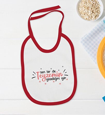 BK Kids Sen Bir De Teyzemin Güzelliğini Gör Tasarımlı Kırmızı Bebek Body Zıbın ve Mama Önlüğü Hediye Seti-1