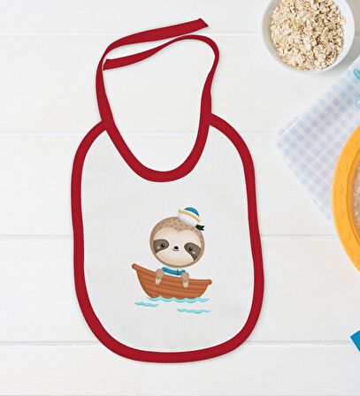 BK Kids Sevimli Denizci Tasarımlı Kırmızı Bebek Body Zıbın ve Mama Önlüğü Hediye Seti-1