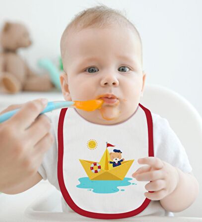 BK Kids Sevimli Kaptan Tasarımlı Kırmızı Bebek Body Zıbın ve Mama Önlüğü Hediye Seti-1