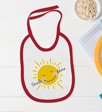 BK Kids Smile More Tasarımlı Kırmızı Bebek Body Zıbın ve Mama Önlüğü Hediye Seti-1