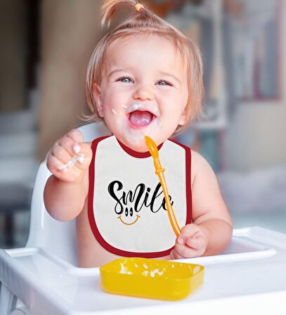 BK Kids Smile Tasarımlı Kırmızı Bebek Body Zıbın ve Mama Önlüğü Hediye Seti-2