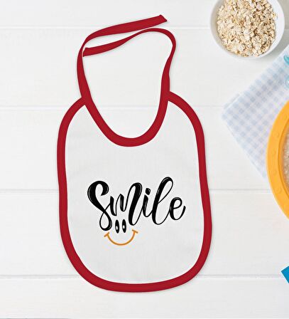 BK Kids Smile Tasarımlı Kırmızı Bebek Body Zıbın ve Mama Önlüğü Hediye Seti-2