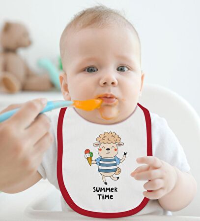 BK Kids Summer Time Tasarımlı Kırmızı Bebek Body Zıbın ve Mama Önlüğü Hediye Seti-1