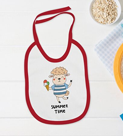 BK Kids Summer Time Tasarımlı Kırmızı Bebek Body Zıbın ve Mama Önlüğü Hediye Seti-1