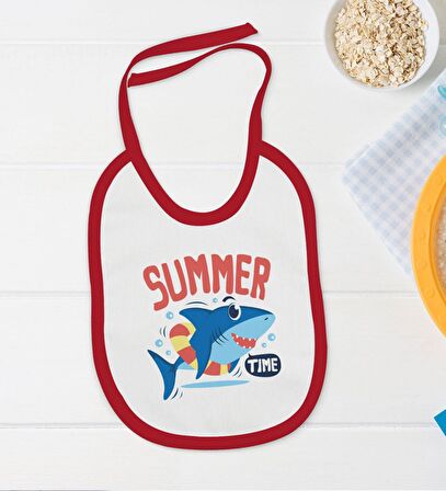 BK Kids Summer Time Tasarımlı Kırmızı Bebek Body Zıbın ve Mama Önlüğü Hediye Seti-2