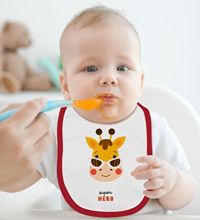 BK Kids Super Hero Tasarımlı Kırmızı Bebek Body Zıbın ve Mama Önlüğü Hediye Seti-1