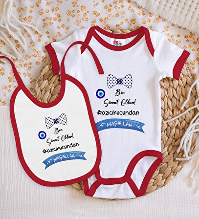 BK Kids Sünnet Tasarımlı Kırmızı Bebek Body Zıbın ve Mama Önlüğü Hediye Seti-2