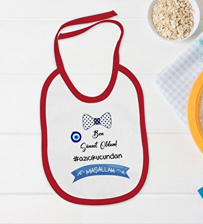 BK Kids Sünnet Tasarımlı Kırmızı Bebek Body Zıbın ve Mama Önlüğü Hediye Seti-2