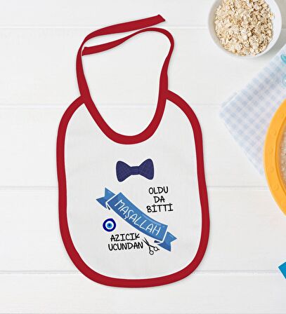 BK Kids Sünnet Tasarımlı Kırmızı Bebek Body Zıbın ve Mama Önlüğü Hediye Seti-3