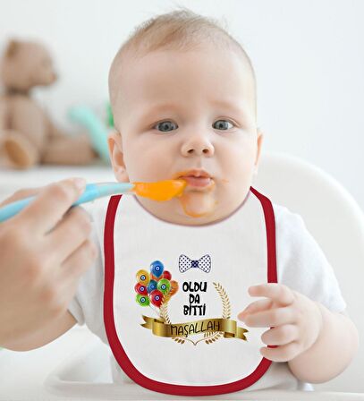 BK Kids Sünnet Tasarımlı Kırmızı Bebek Body Zıbın ve Mama Önlüğü Hediye Seti-4