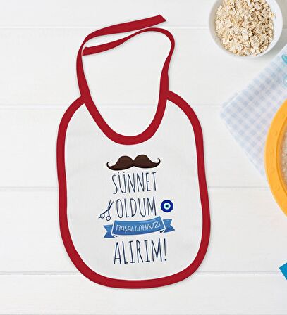 BK Kids Sünnet Tasarımlı Kırmızı Bebek Body Zıbın ve Mama Önlüğü Hediye Seti-6