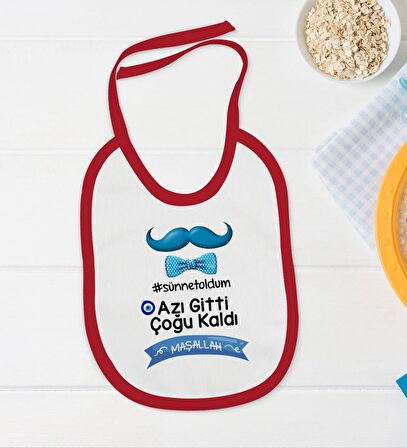 BK Kids Sünnet Tasarımlı Kırmızı Bebek Body Zıbın ve Mama Önlüğü Hediye Seti-7