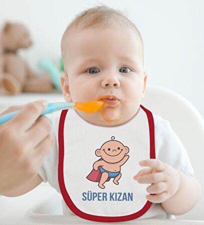 BK Kids Süper Kızan Tasarımlı Kırmızı Bebek Body Zıbın ve Mama Önlüğü Hediye Seti-1