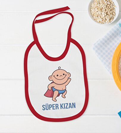 BK Kids Süper Kızan Tasarımlı Kırmızı Bebek Body Zıbın ve Mama Önlüğü Hediye Seti-1