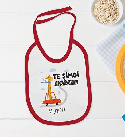 BK Kids Te Şimdi Tasarımlı Kırmızı Bebek Body Zıbın ve Mama Önlüğü Hediye Seti-1