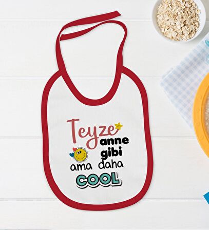 BK Kids Teyze Anne Gibi Tasarımlı Kırmızı Bebek Body Zıbın ve Mama Önlüğü Hediye Seti-1