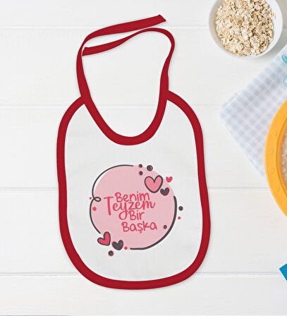 BK Kids Teyzem Bir Başka Tasarımlı Kırmızı Bebek Body Zıbın ve Mama Önlüğü Hediye Seti-1