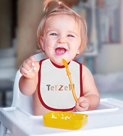 BK Kids Teyzem Tasarımlı Kırmızı Bebek Body Zıbın ve Mama Önlüğü Hediye Seti-1