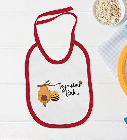 BK Kids Teyzesinin Balı Tasarımlı Kırmızı Bebek Body Zıbın ve Mama Önlüğü Hediye Seti-1