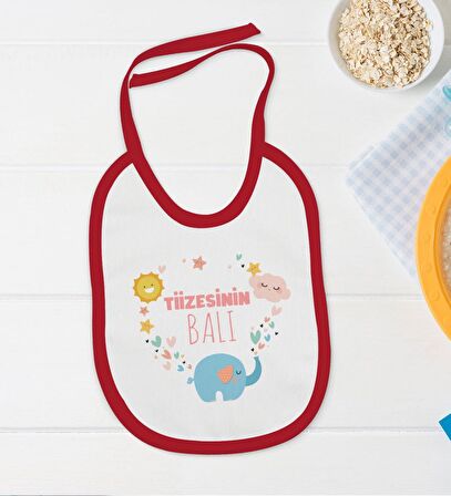 BK Kids Tiizesinin Balı Tasarımlı Kırmızı Bebek Body Zıbın ve Mama Önlüğü Hediye Seti-1