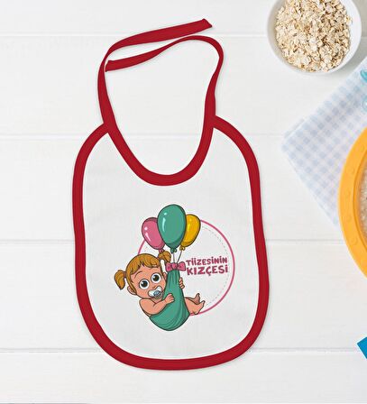 BK Kids Tiizesinin Kızçesi Tasarımlı Kırmızı Bebek Body Zıbın ve Mama Önlüğü Hediye Seti-1