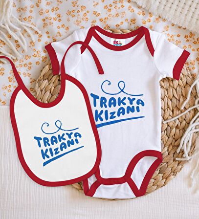 BK Kids Trakya Kızanı Tasarımlı Kırmızı Bebek Body Zıbın ve Mama Önlüğü Hediye Seti-1