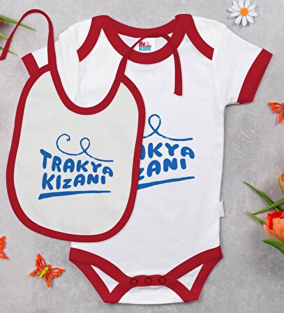 BK Kids Trakya Kızanı Tasarımlı Kırmızı Bebek Body Zıbın ve Mama Önlüğü Hediye Seti-1