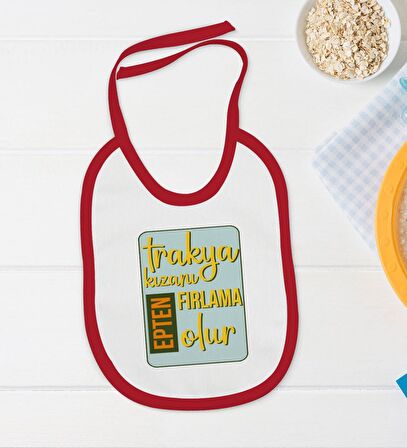 BK Kids Trakya Kızanı Tasarımlı Kırmızı Bebek Body Zıbın ve Mama Önlüğü Hediye Seti-3