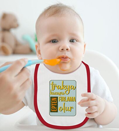 BK Kids Trakya Kızanı Tasarımlı Kırmızı Bebek Body Zıbın ve Mama Önlüğü Hediye Seti-3