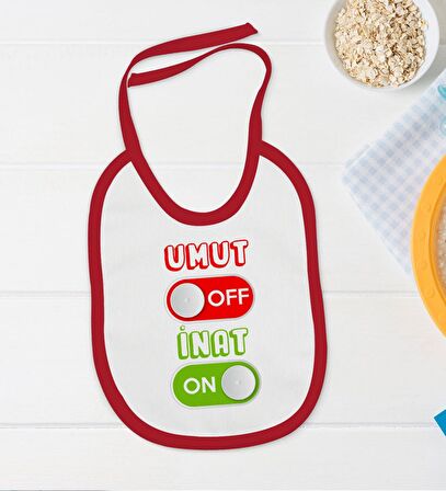 BK Kids Umut Off Tasarımlı Kırmızı Bebek Body Zıbın ve Mama Önlüğü Hediye Seti-1