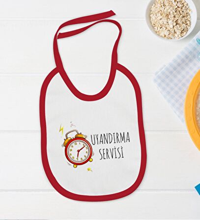 BK Kids Uyandırma Servisi Tasarımlı Kırmızı Bebek Body Zıbın ve Mama Önlüğü Hediye Seti-1