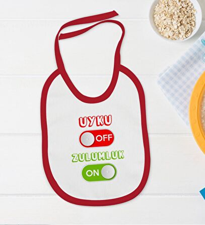 BK Kids Uyku Off Tasarımlı Kırmızı Bebek Body Zıbın ve Mama Önlüğü Hediye Seti-1