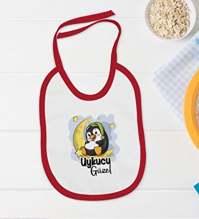 BK Kids Uykucu Güzel Tasarımlı Kırmızı Bebek Body Zıbın ve Mama Önlüğü Hediye Seti-1