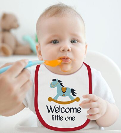 BK Kids Welcome Little One Tasarımlı Kırmızı Bebek Body Zıbın ve Mama Önlüğü Hediye Seti-1