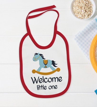 BK Kids Welcome Little One Tasarımlı Kırmızı Bebek Body Zıbın ve Mama Önlüğü Hediye Seti-1