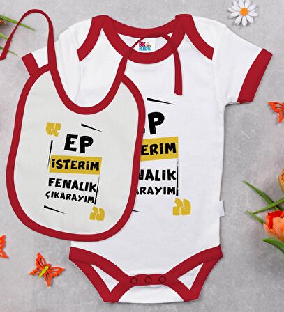 BK Kids Ep İsterim Tasarımlı Kırmızı Bebek Body Zıbın ve Mama Önlüğü Hediye Seti-1