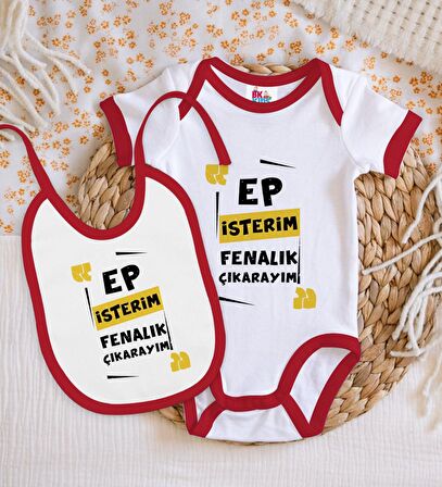 BK Kids Ep İsterim Tasarımlı Kırmızı Bebek Body Zıbın ve Mama Önlüğü Hediye Seti-1