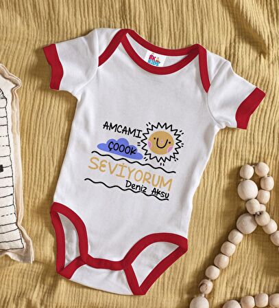 BK Kids Kişiye Özel Amcamı Çok Seviyorum Tasarımlı Kırmızı Bebek Body Zıbın-1