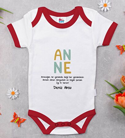 BK Kids Kişiye Özel Anne Tasarımlı Kırmızı Bebek Body Zıbın-2