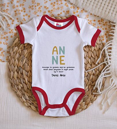 BK Kids Kişiye Özel Anne Tasarımlı Kırmızı Bebek Body Zıbın-2