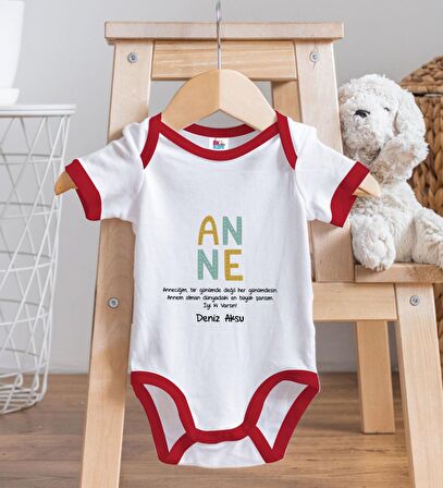 BK Kids Kişiye Özel Anne Tasarımlı Kırmızı Bebek Body Zıbın-2