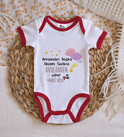 BK Kids Kişiye Özel Anneannem Tasarımlı Kırmızı Bebek Body Zıbın-1