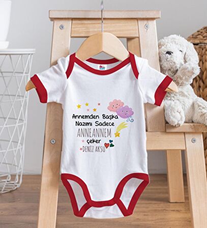 BK Kids Kişiye Özel Anneannem Tasarımlı Kırmızı Bebek Body Zıbın-1